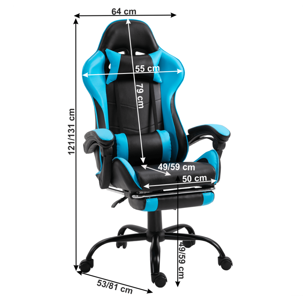 Fotoliu birou/gaming cu suport pentru picioare, negru/albastru, TARUN