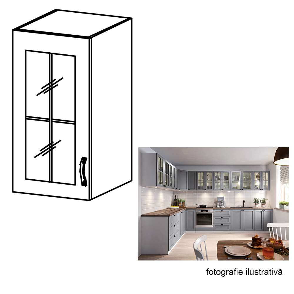 Cabinet superior, alb/gri mat, model stânga, LAYLA G30S