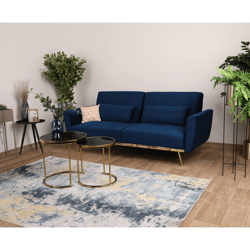 Canapea extensibilă, catifea Velvet albastru regal învechit/cromat, HORSTA