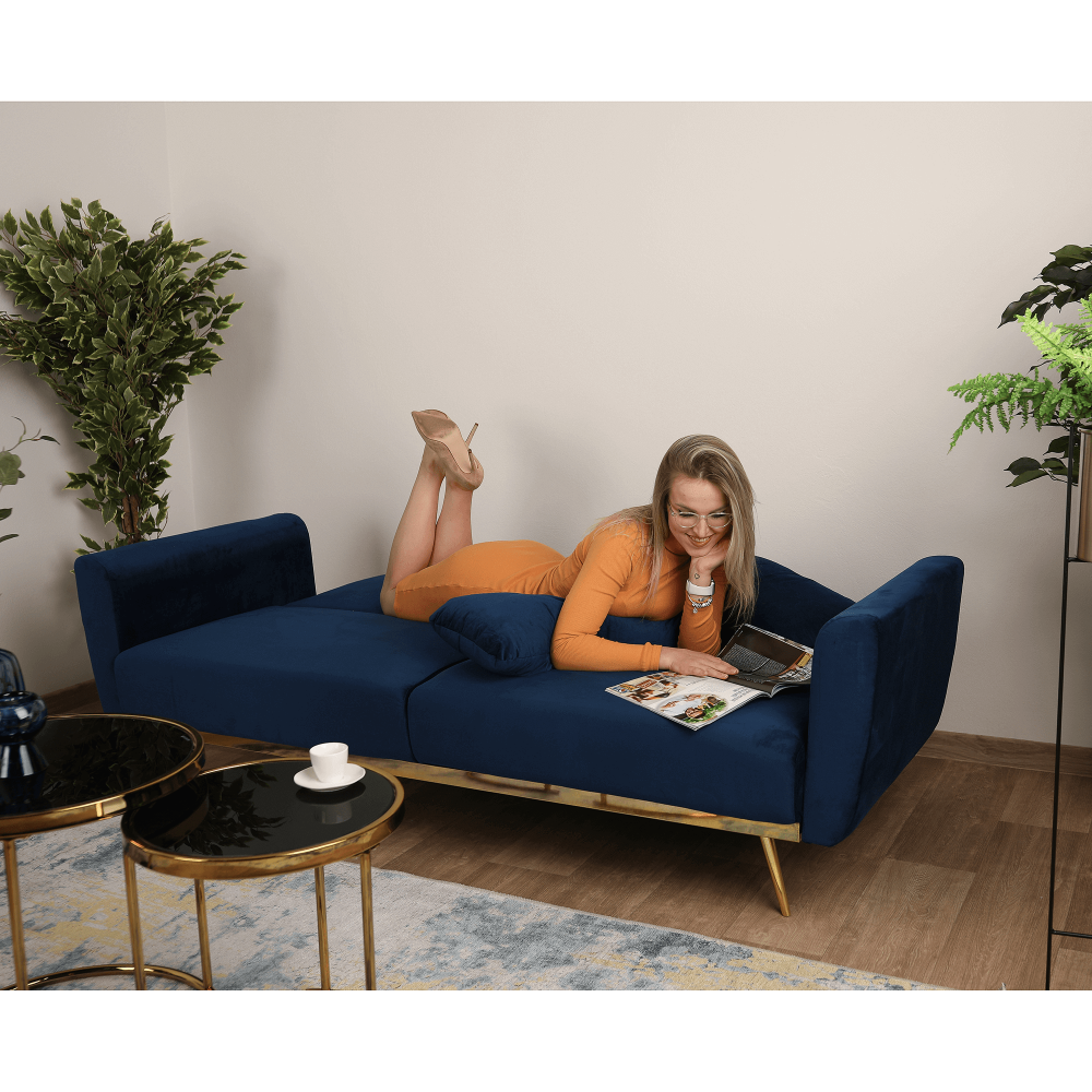 Canapea extensibilă, catifea Velvet albastru regal învechit/cromat, HORSTA