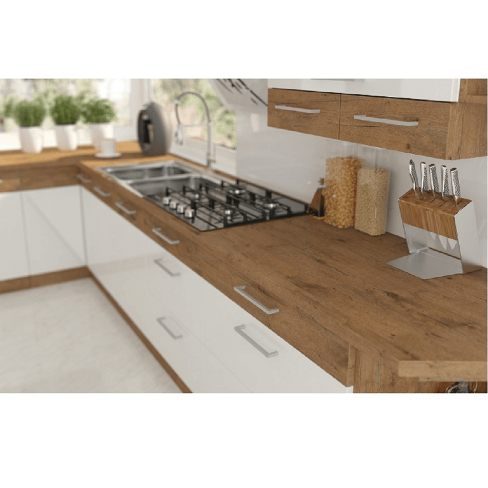 Cabinet inferior, alb extra lucios HG/stejar Lancelot, VEGA D40 3S BB