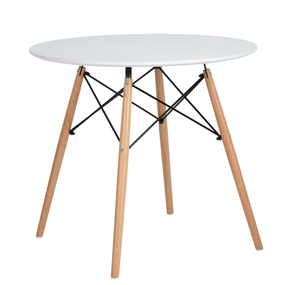 Masă dining, alb mat/fag, diametru 120 cm, DEMIN