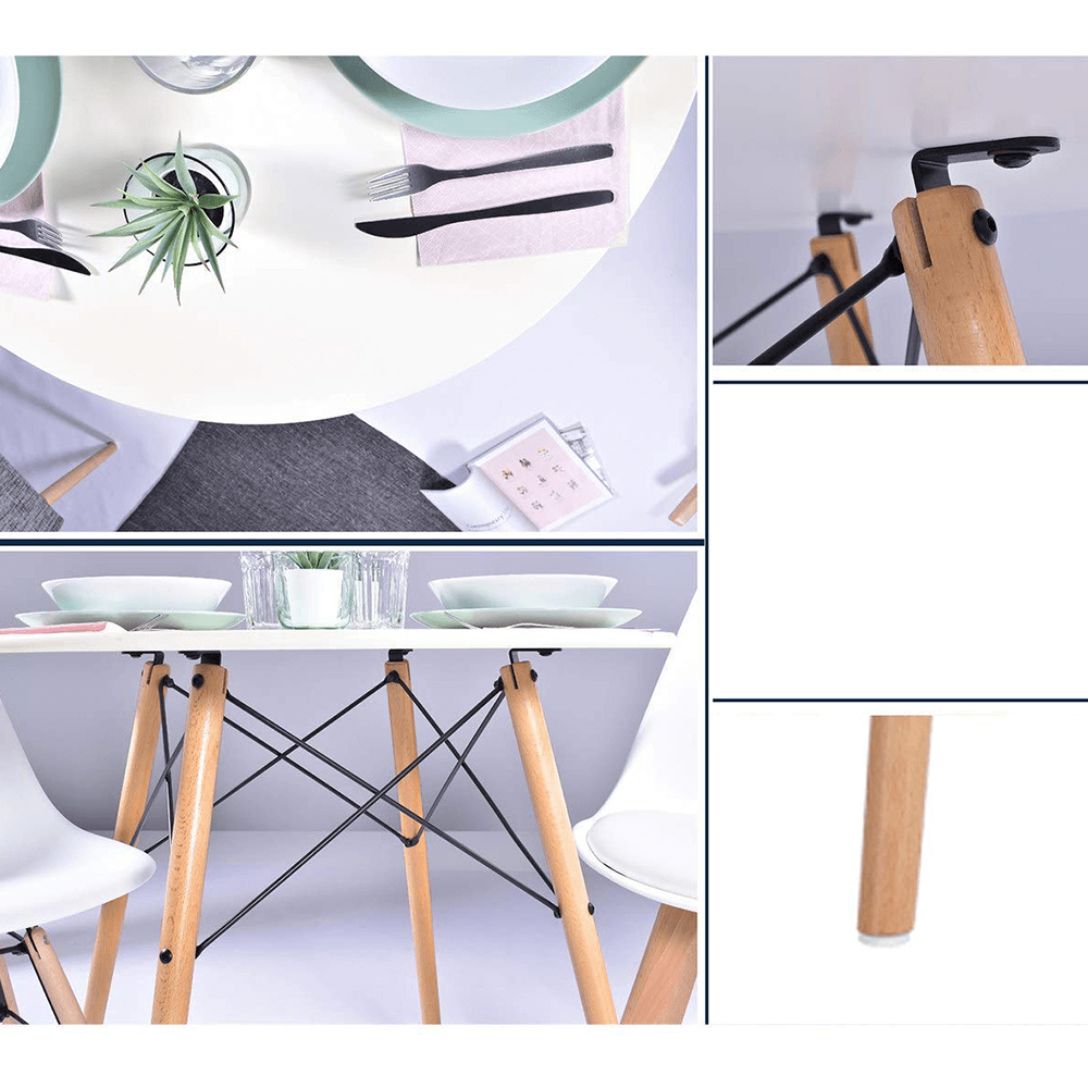 Masă dining, alb mat/fag, diametru 120 cm, DEMIN