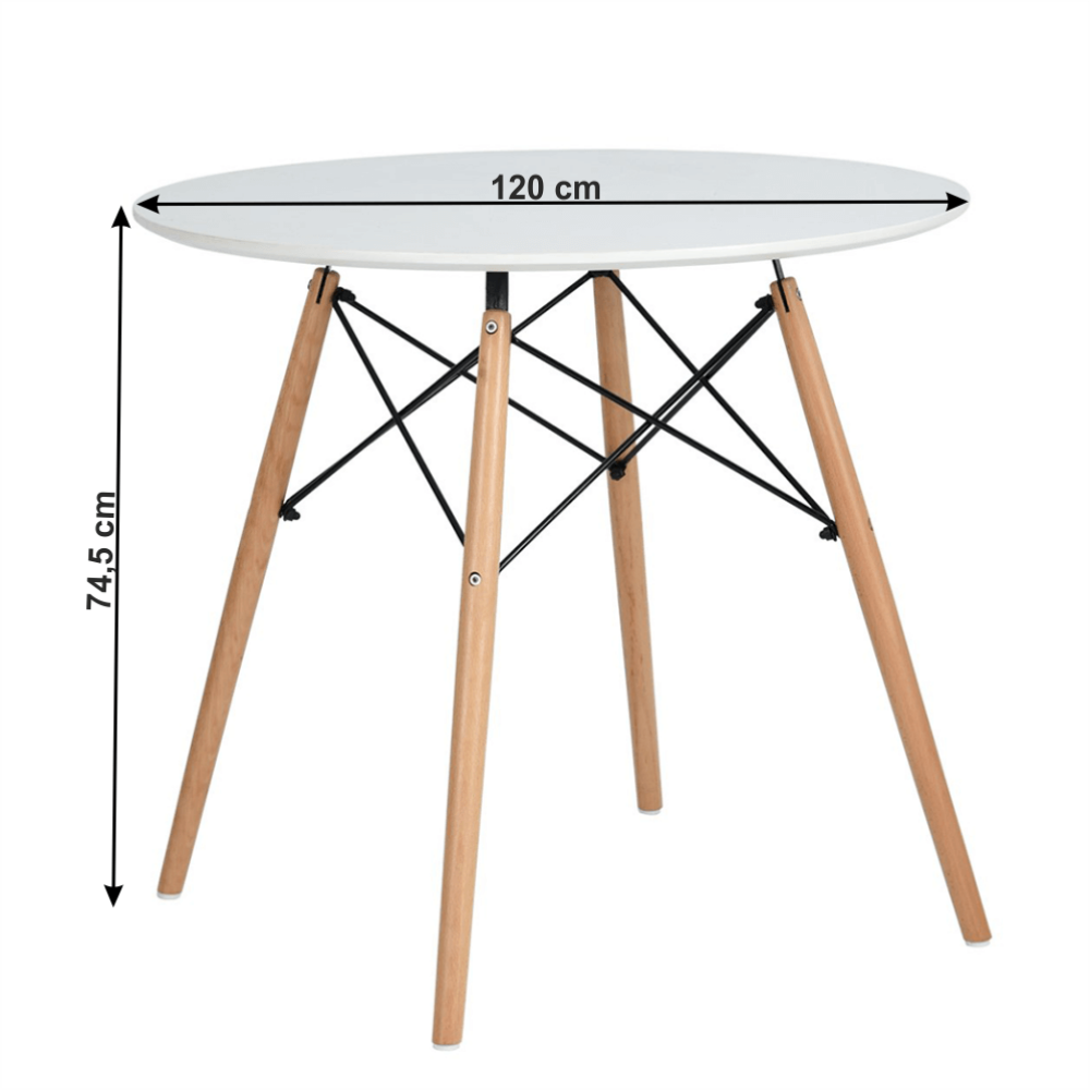 Masă dining, alb mat/fag, diametru 120 cm, DEMIN