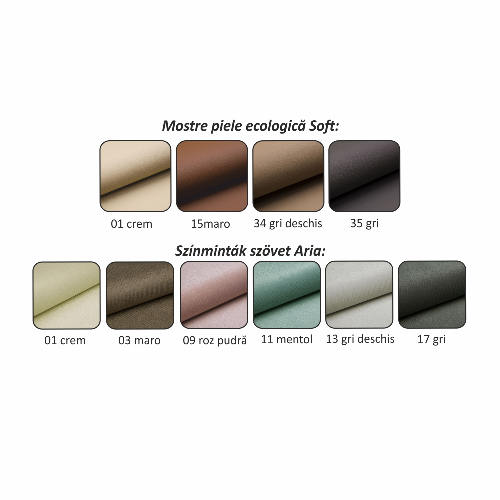 colţar în formă de U, piele ecologică albă/material textil gri, model dreapta, KAMELIA