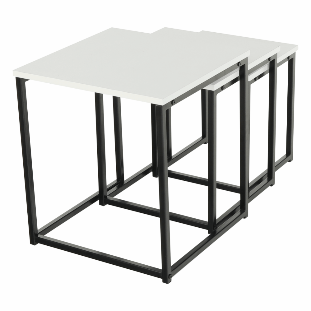 Set 3 măsuţe de cafea, alb mat/negru, KASTLER TYP 3