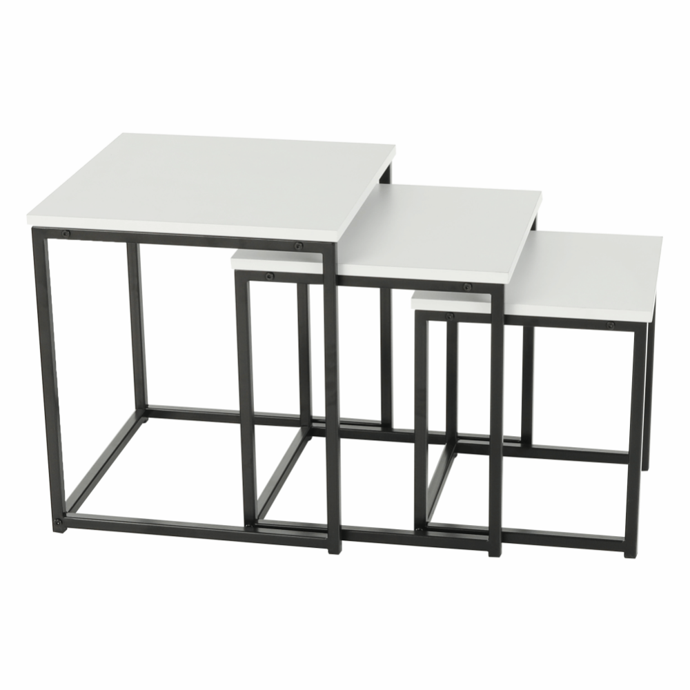 Set 3 măsuţe de cafea, alb mat/negru, KASTLER TYP 3