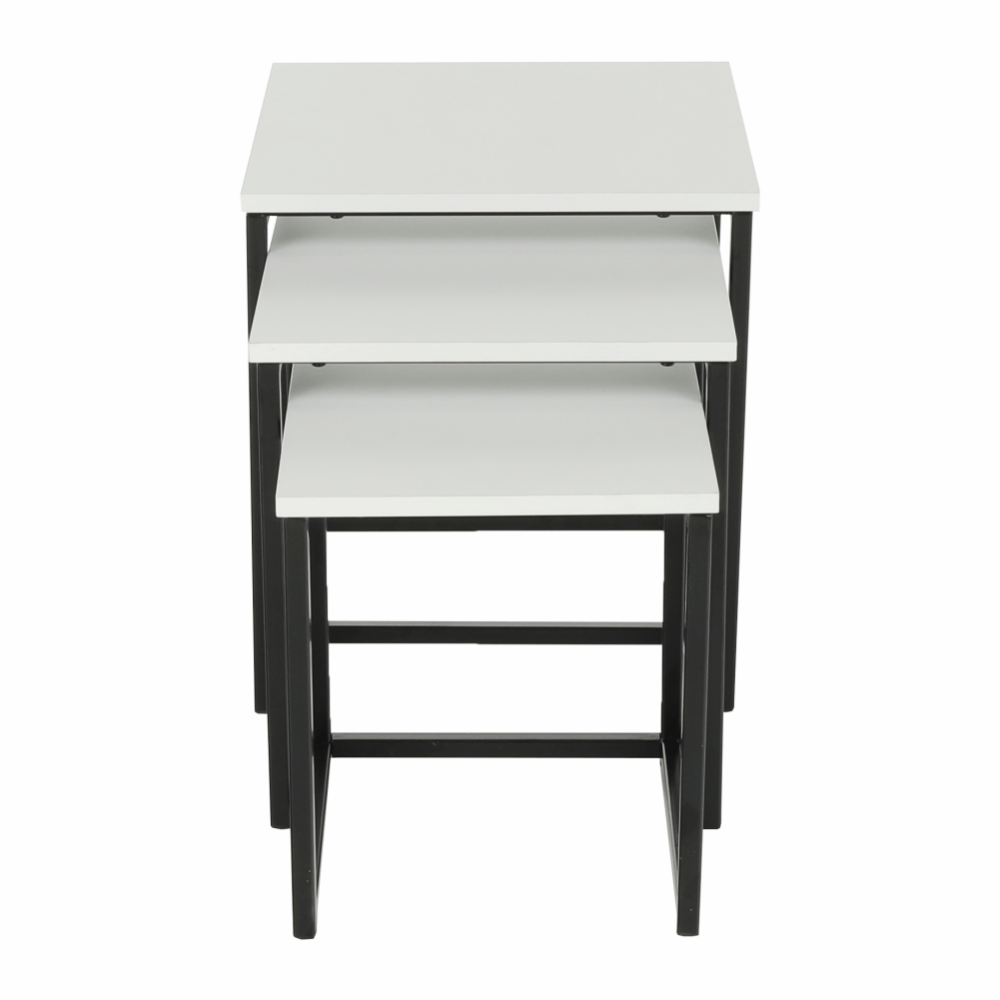 Set 3 măsuţe de cafea, alb mat/negru, KASTLER TYP 3