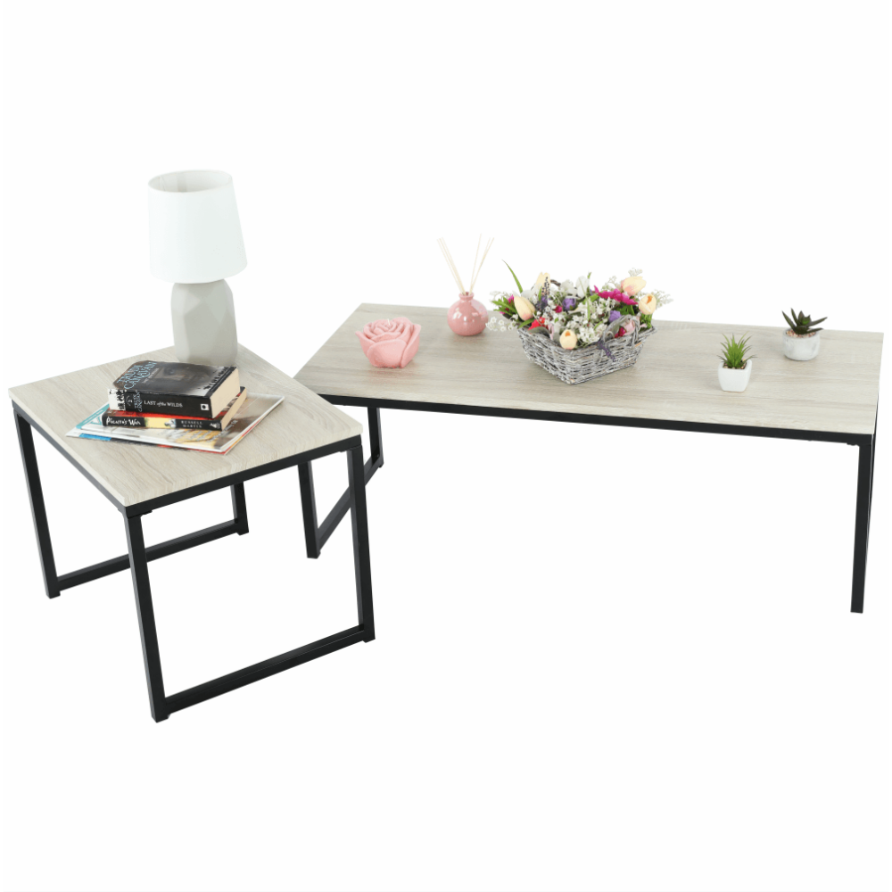 Set 2 măsuţe de cafea, stejar sonoma/negru, KASTLER TYP 2