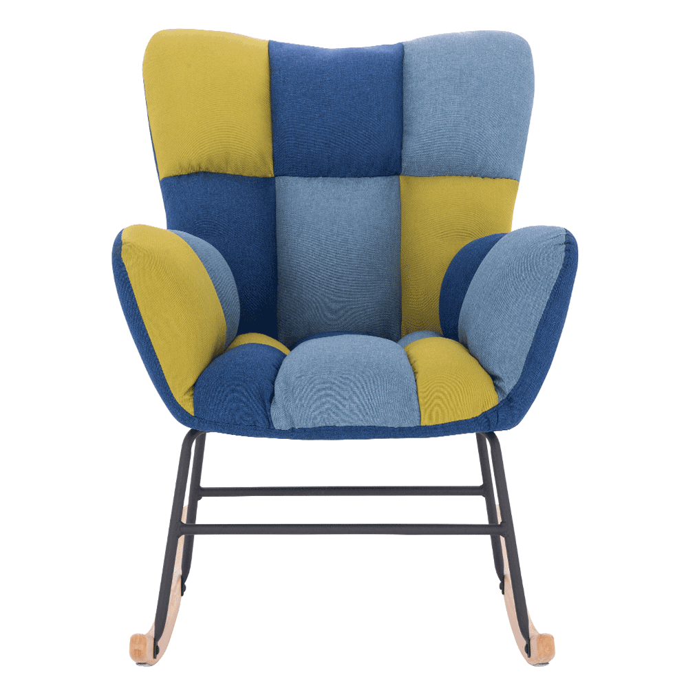 Scaun balansoar design, patchwork albastru / verde, KEMARO