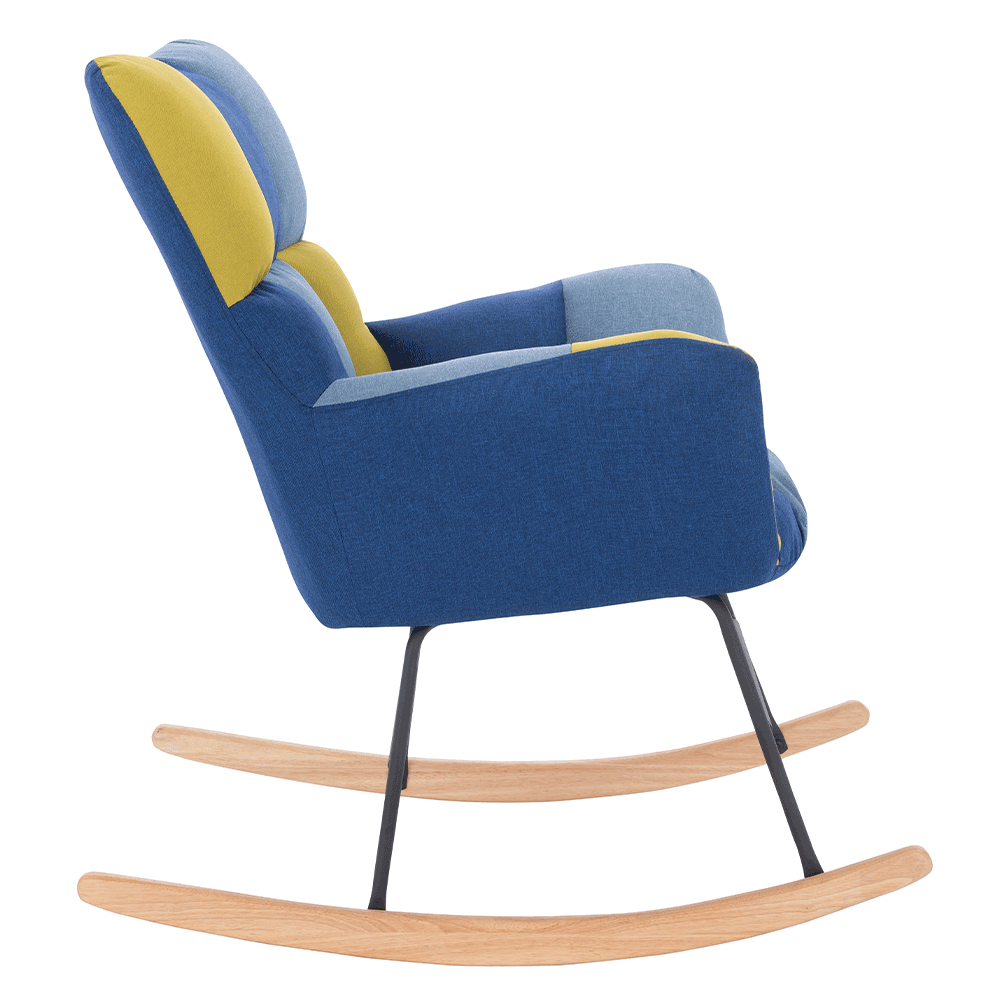 Scaun balansoar design, patchwork albastru / verde, KEMARO