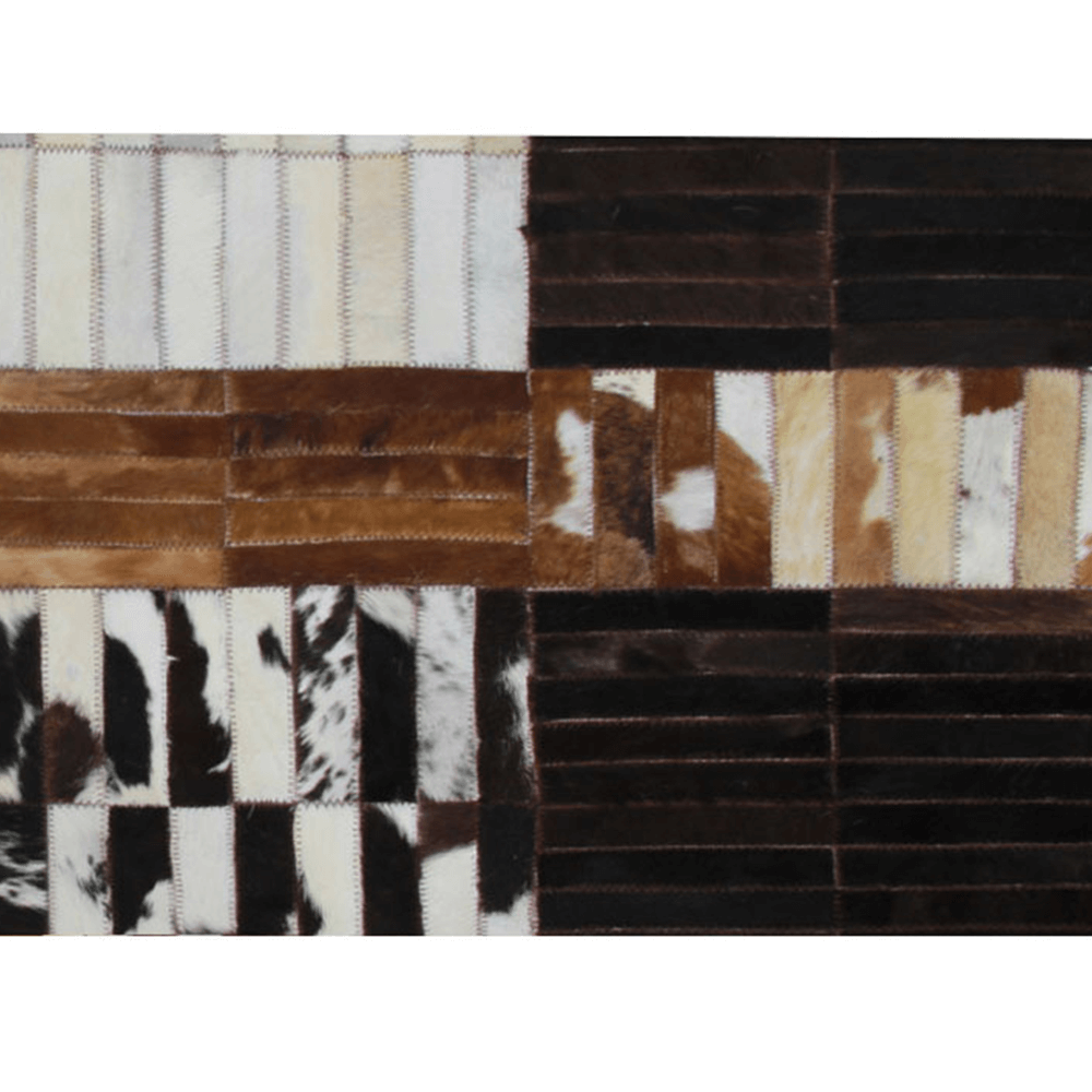 Covor de lux din piele, negru/maro/alb, patchwork, 120x180, PIELE DE VITĂ TIP 4