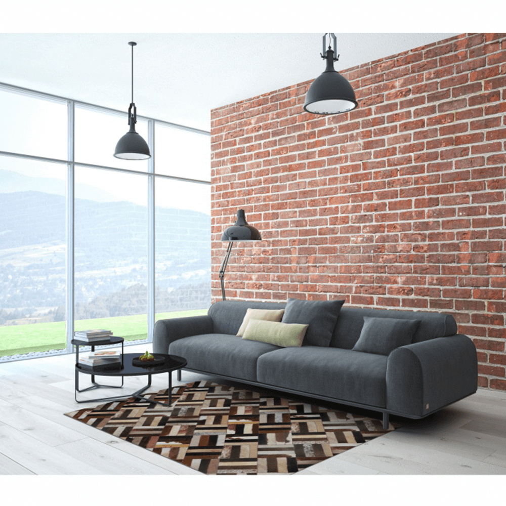 Covor de lux din piele, maro/negru/bej, patchwork, 170x240 , PIELE DE VITĂ TIP 2