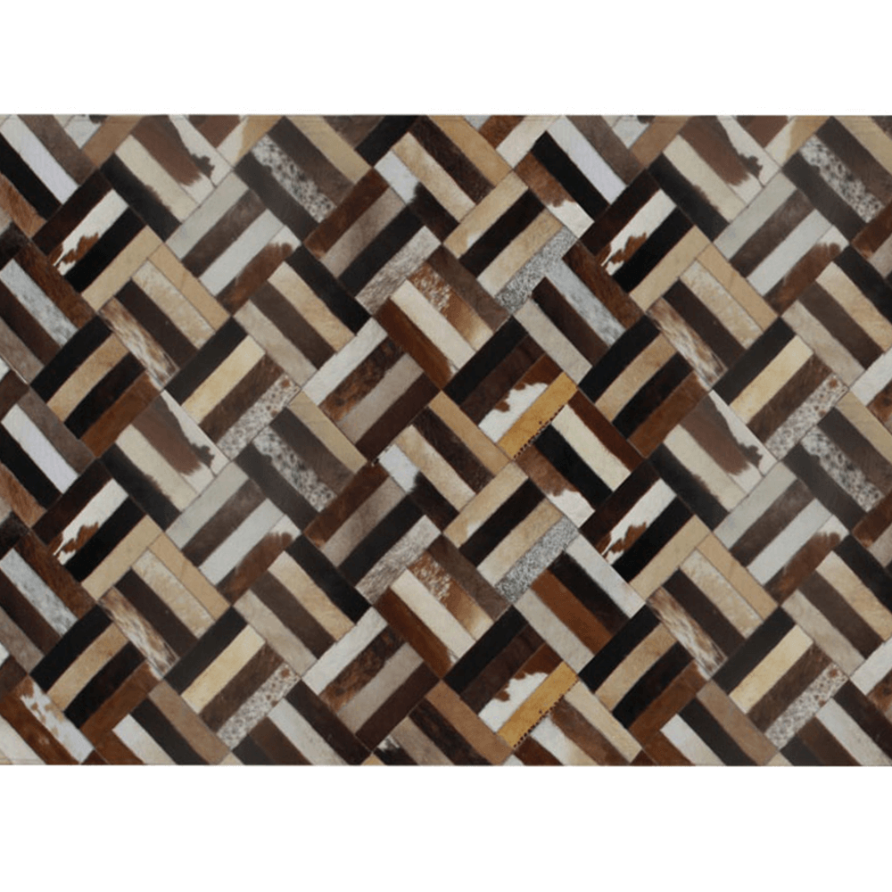 Covor de lux din piele, maro/negru/bej, patchwork, 120x180 , PIELE DE VITĂ TIP 2