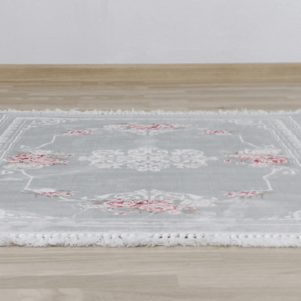 Covor 80x150 cm, gri/model cu flori, SEDEF TYP 2
