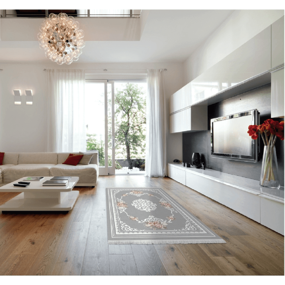 Covor 80x150 cm, gri/model cu flori, SEDEF TYP 2