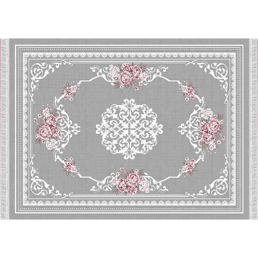 Covor 80x150 cm, gri/model cu flori, SEDEF TYP 2