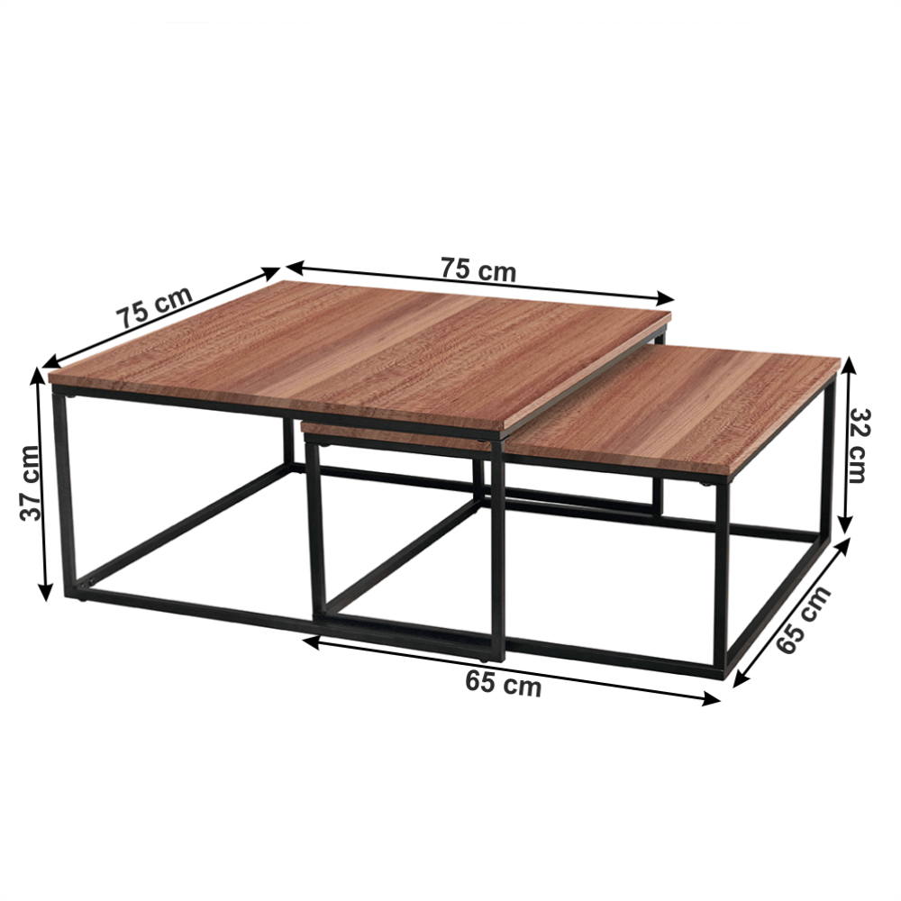 Set 2 măsuţe de cafea, nuc/ negru, KASTLER TYP 1