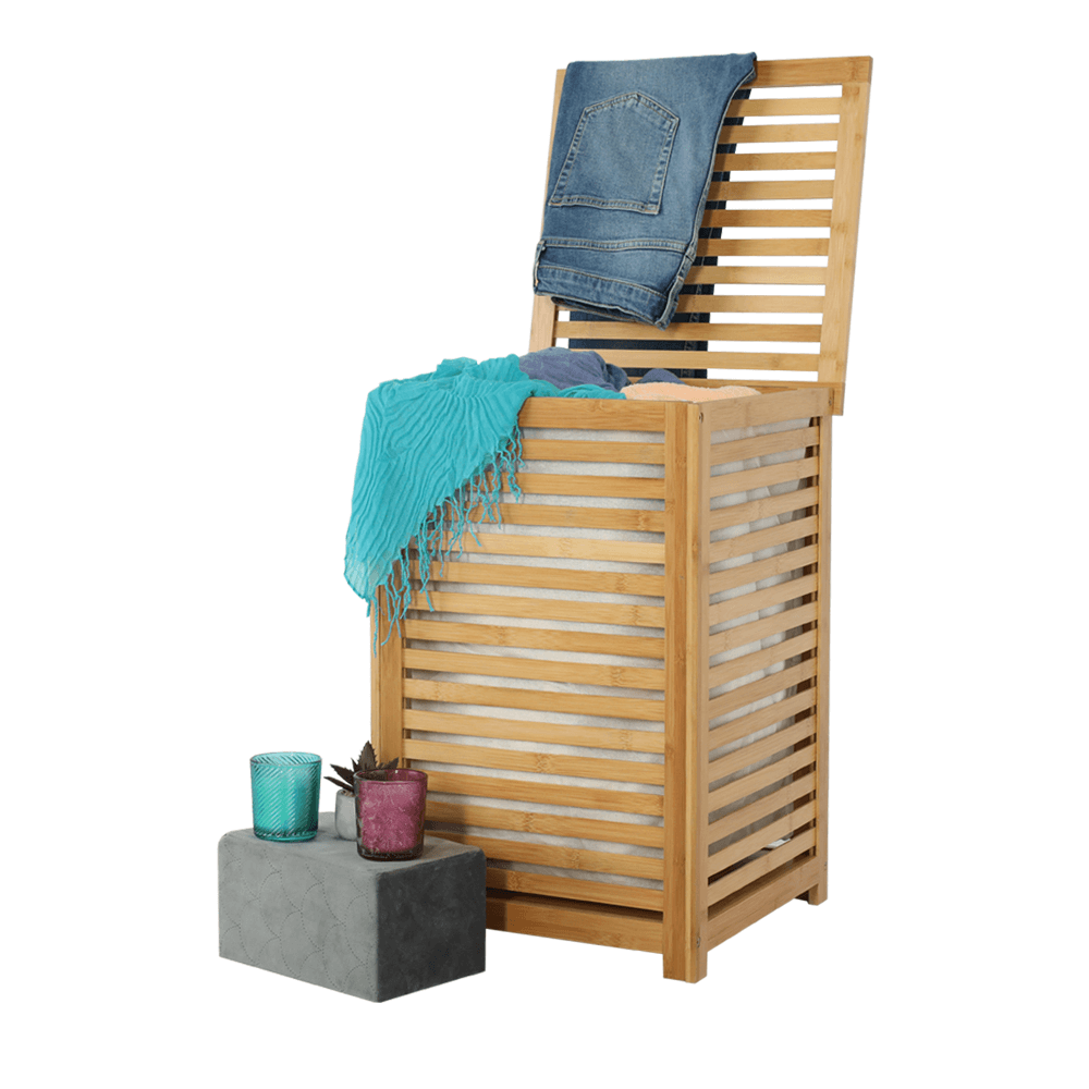Coş de rufe, bambus lăcuit/bej, BASKET