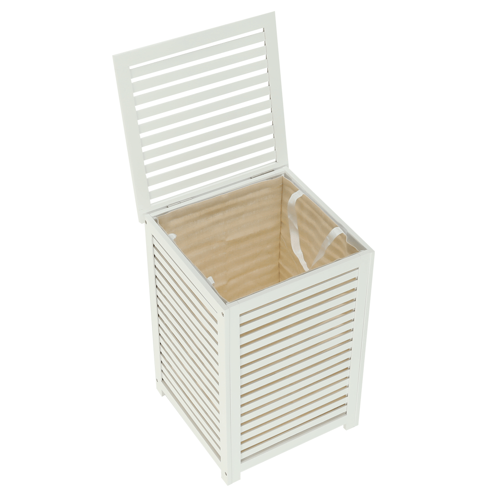 Coş de rufe, bambus lăcuit/alb/bej, BASKET