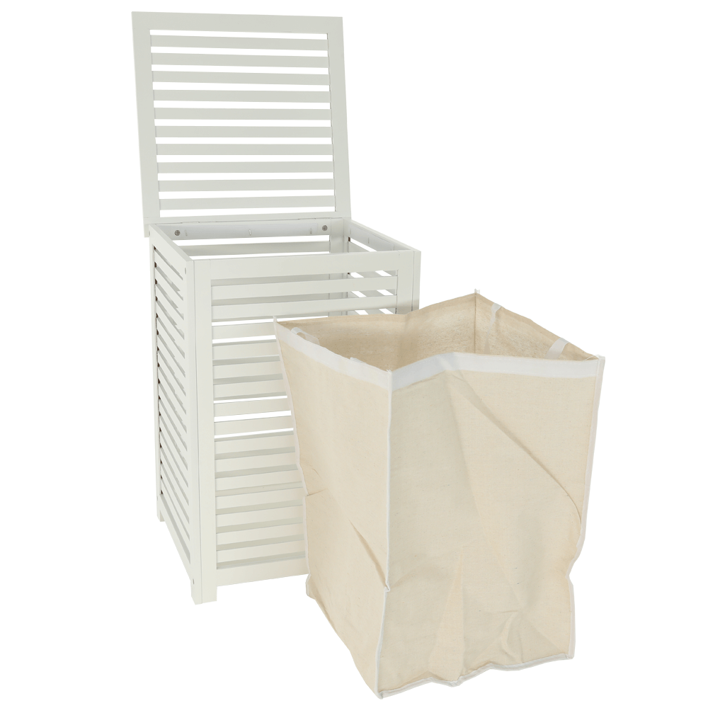 Coş de rufe, bambus lăcuit/alb/bej, BASKET