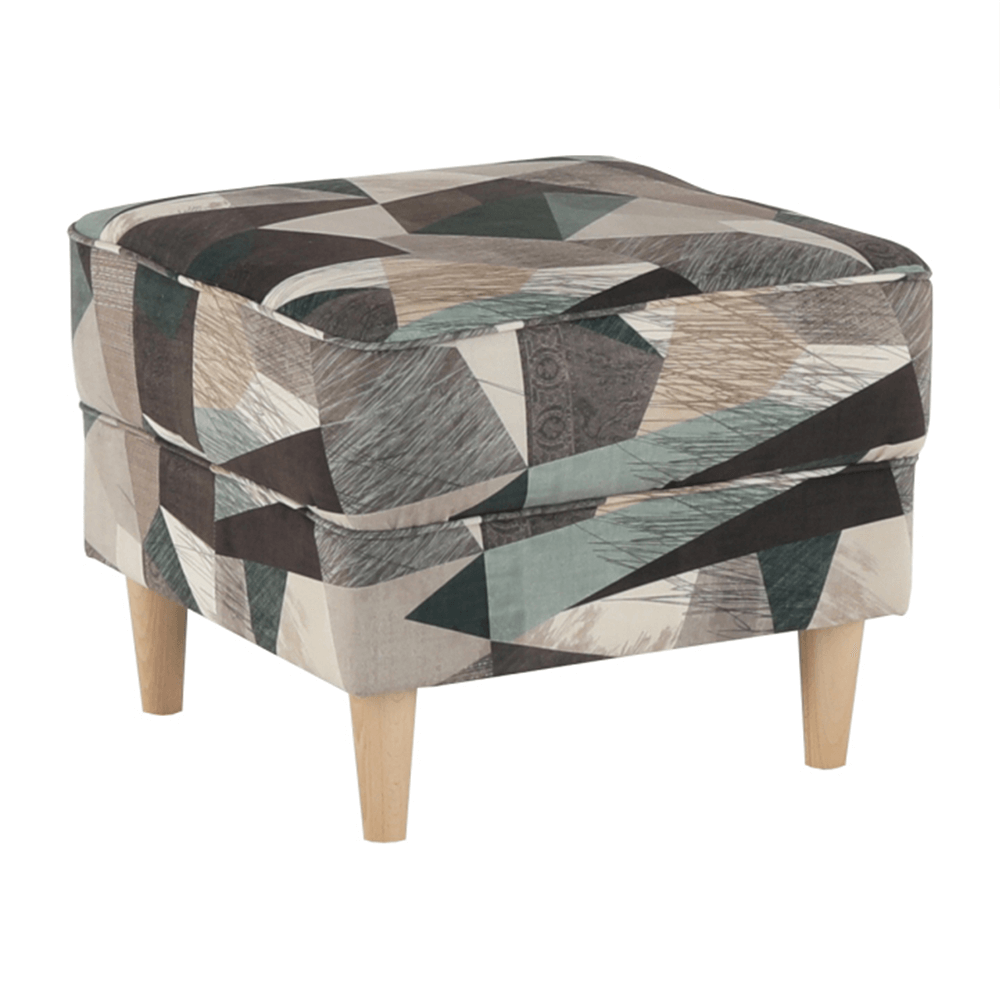 Fotoliu cu taburet, material maro-verde cu model, ASTRID
