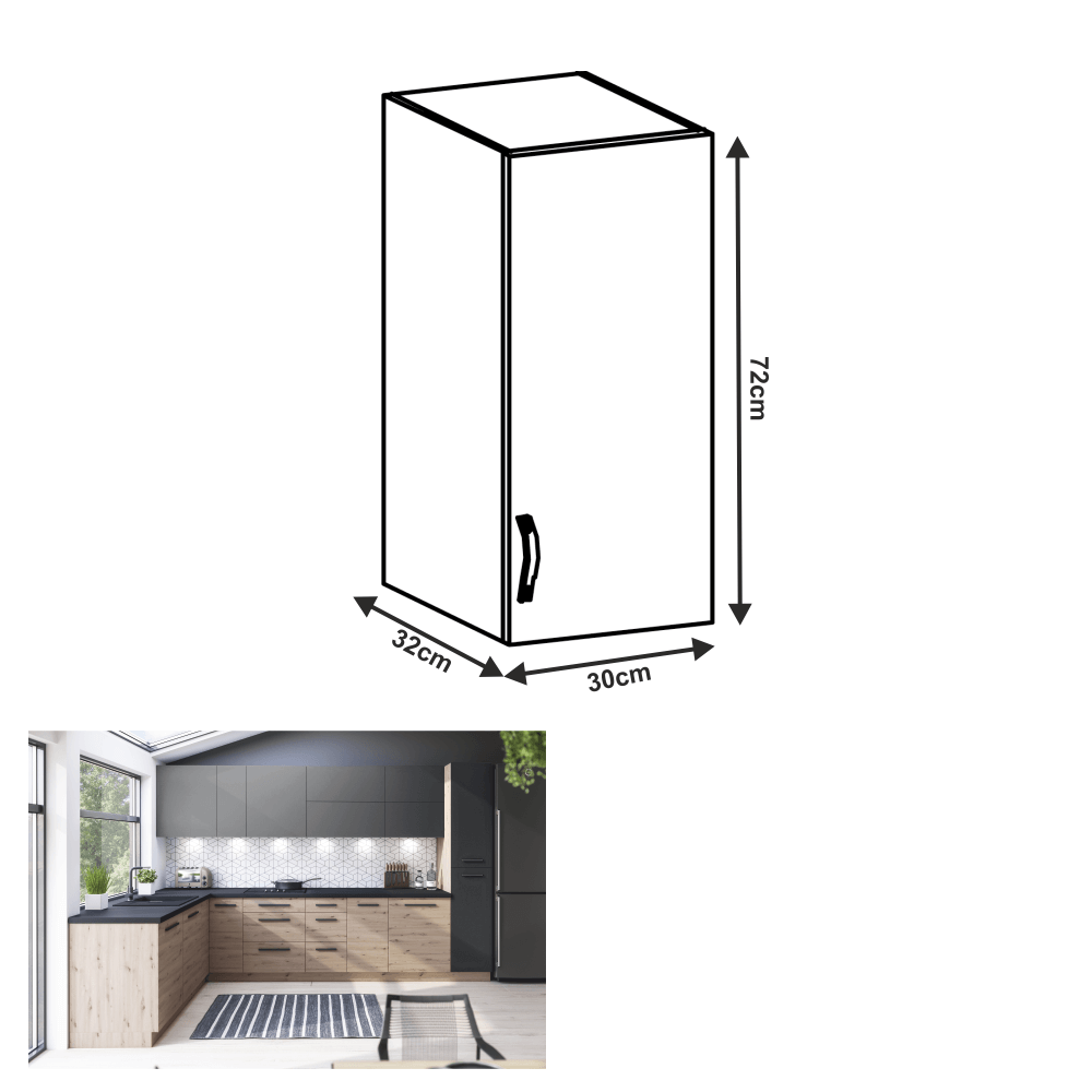 Dulap superior, stejar artizanal / gri mat, dreapta, LANGEN G30