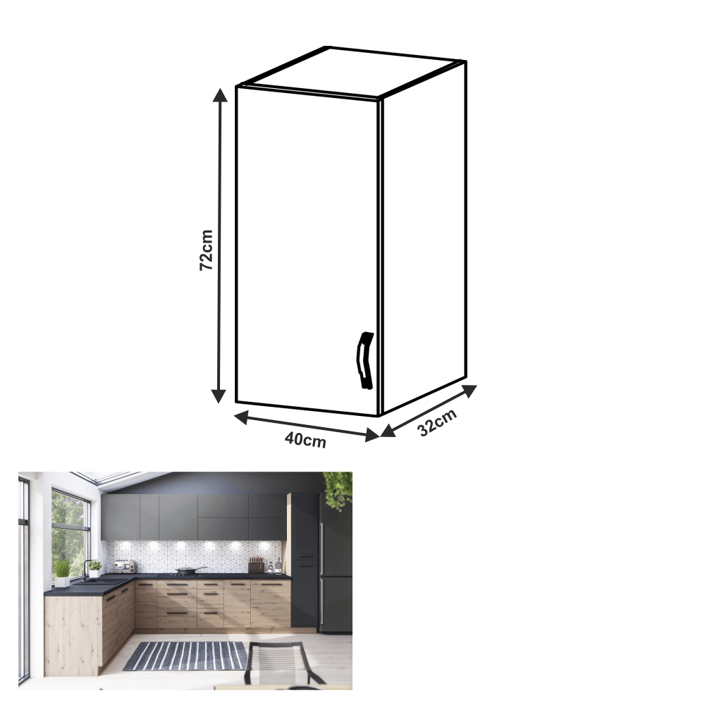 Dulap superior, stejar artizanal / gri mat, stânga, LANGEN G40