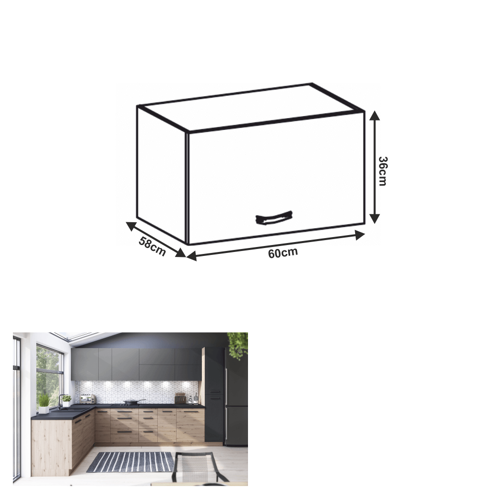 Dulap superior, stejar artizanal / gri mat, LANGEN N60