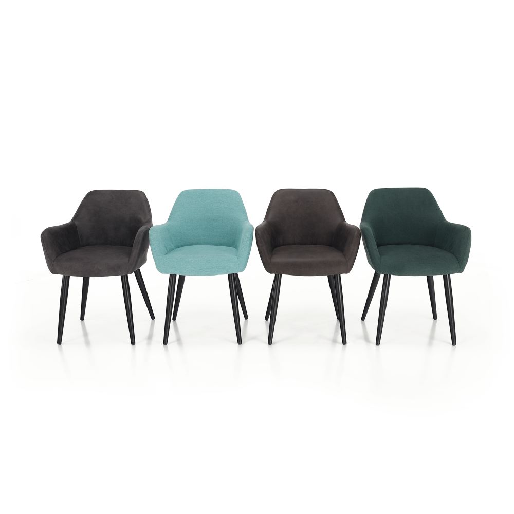 Fotoliu design, ţesătură din piele periată, gri / negru, LACEY