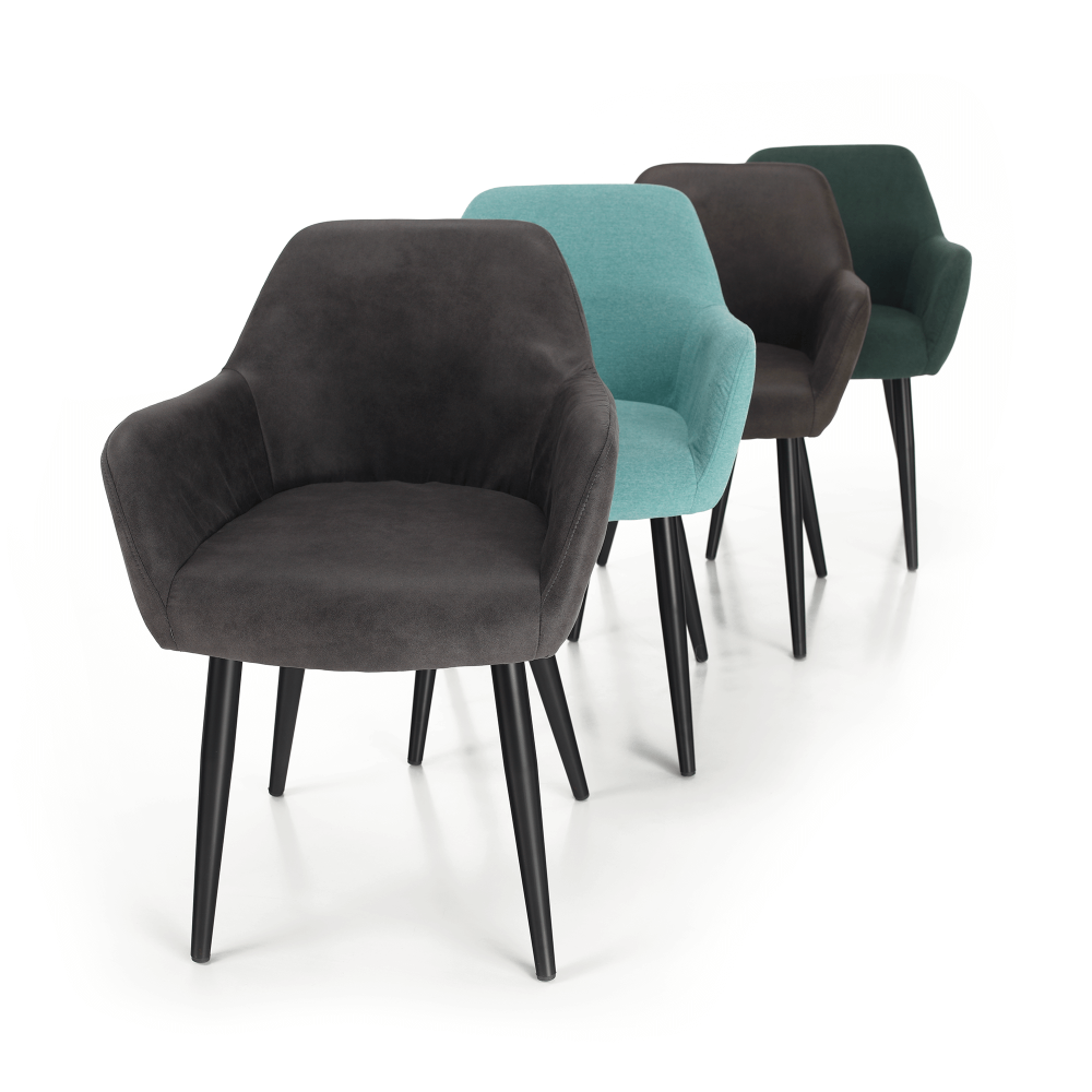 Fotoliu design, ţesătură din piele periată, gri / negru, LACEY