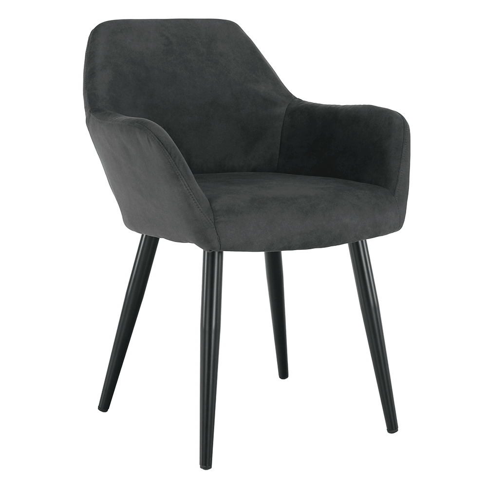 Fotoliu design, ţesătură din piele periată, gri / negru, LACEY