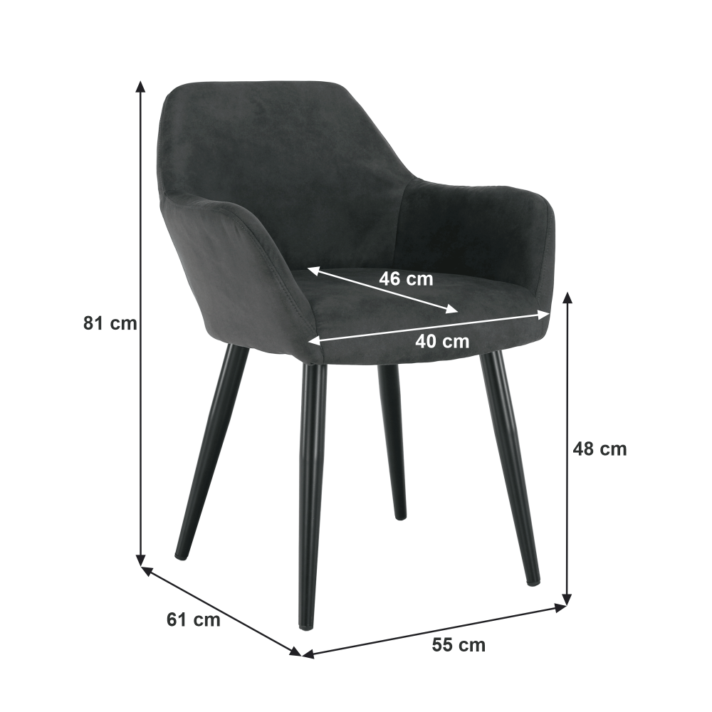 Fotoliu design, ţesătură din piele periată, gri / negru, LACEY