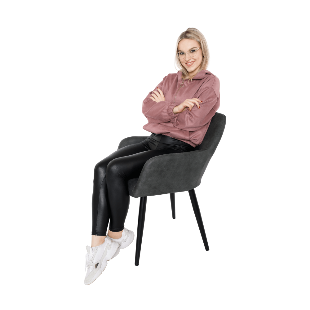 Fotoliu design, ţesătură din piele periată, gri / negru, LACEY