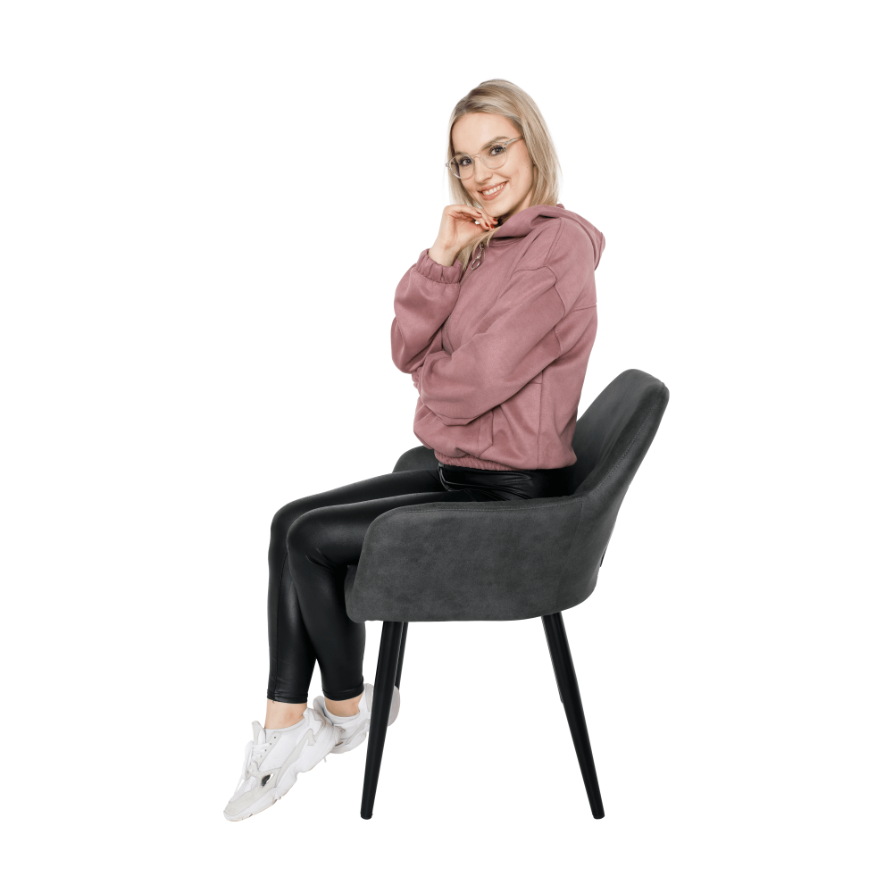 Fotoliu design, ţesătură din piele periată, gri / negru, LACEY