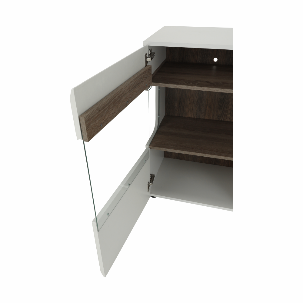Comodă, albă strălucitoare HG/stejar sonoma închis, LYNATET TYP 42