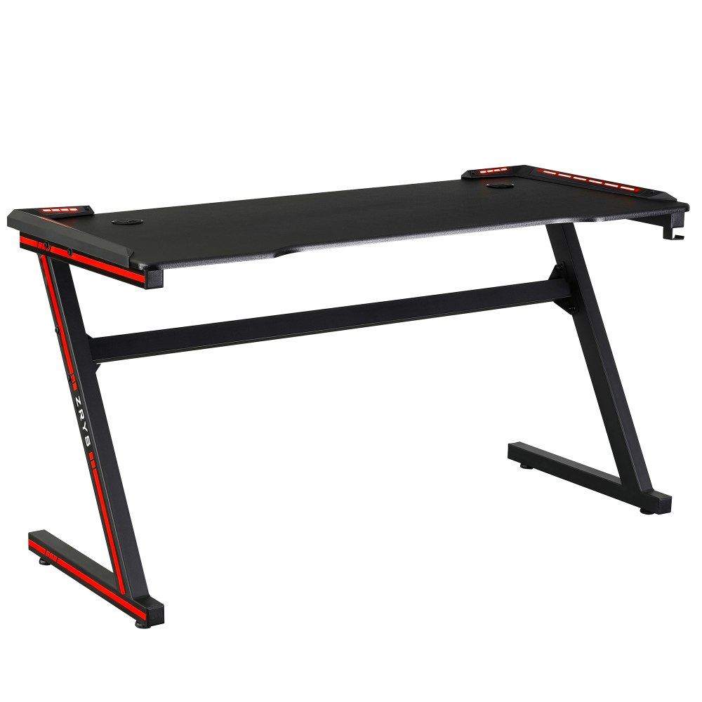 Masă de joc / masă pentru computer, cu iluminare LED RGB, negru / roşu, MACKENZIE 140cm