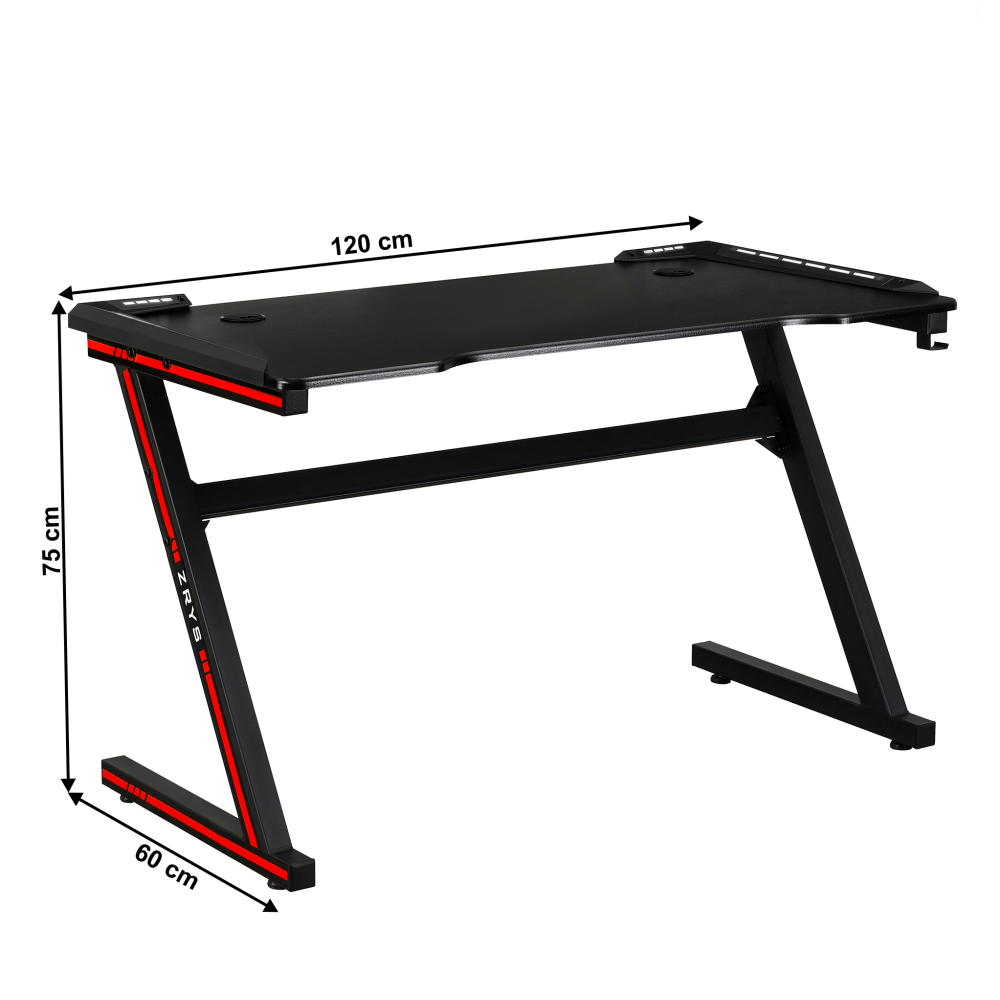 Masă de joc / masă pentru computer, cu iluminare LED RGB, negru / roşu, MACKENZIE 120cm