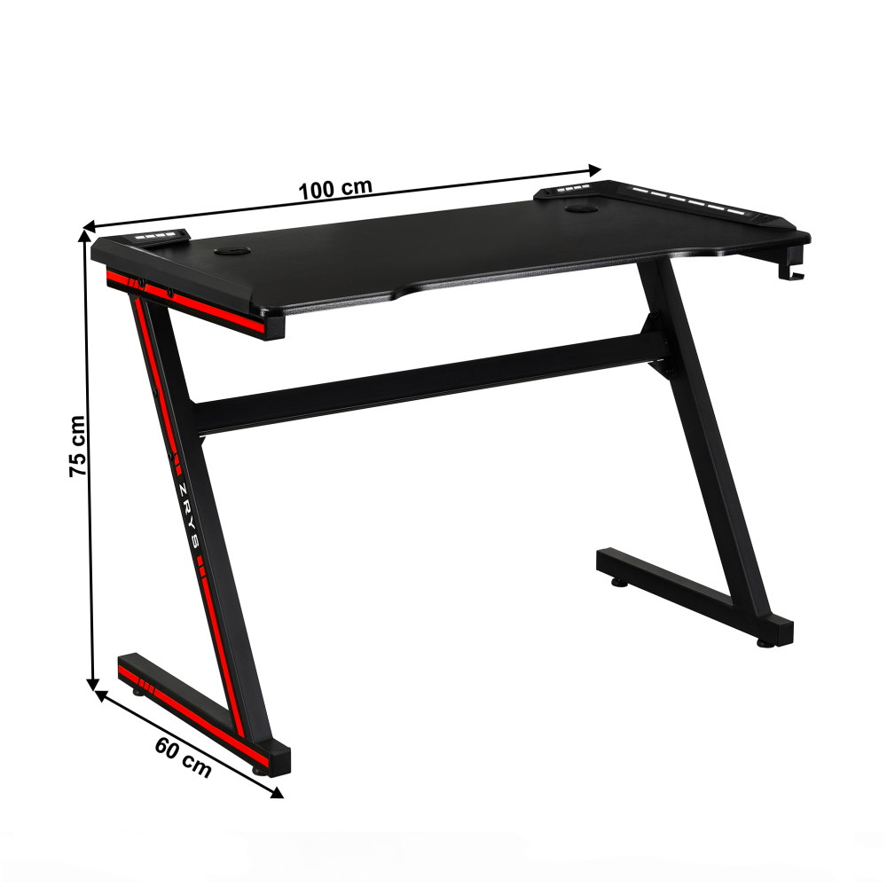 Masă de joc / masă pentru computer, cu iluminare LED RGB, negru / roşu, MACKENZIE 100cm