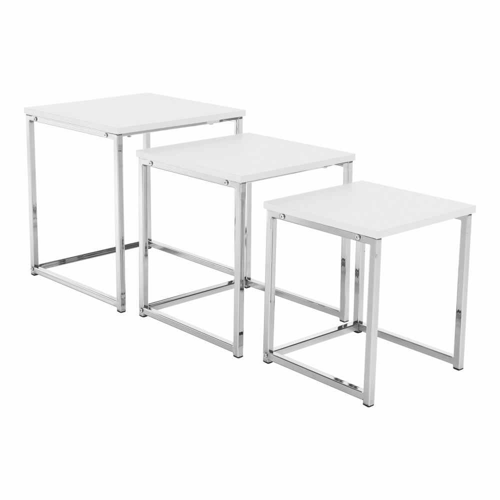 Set 3 măsuţe de cafea, alb mat/crom, MAGNO TYP 3
