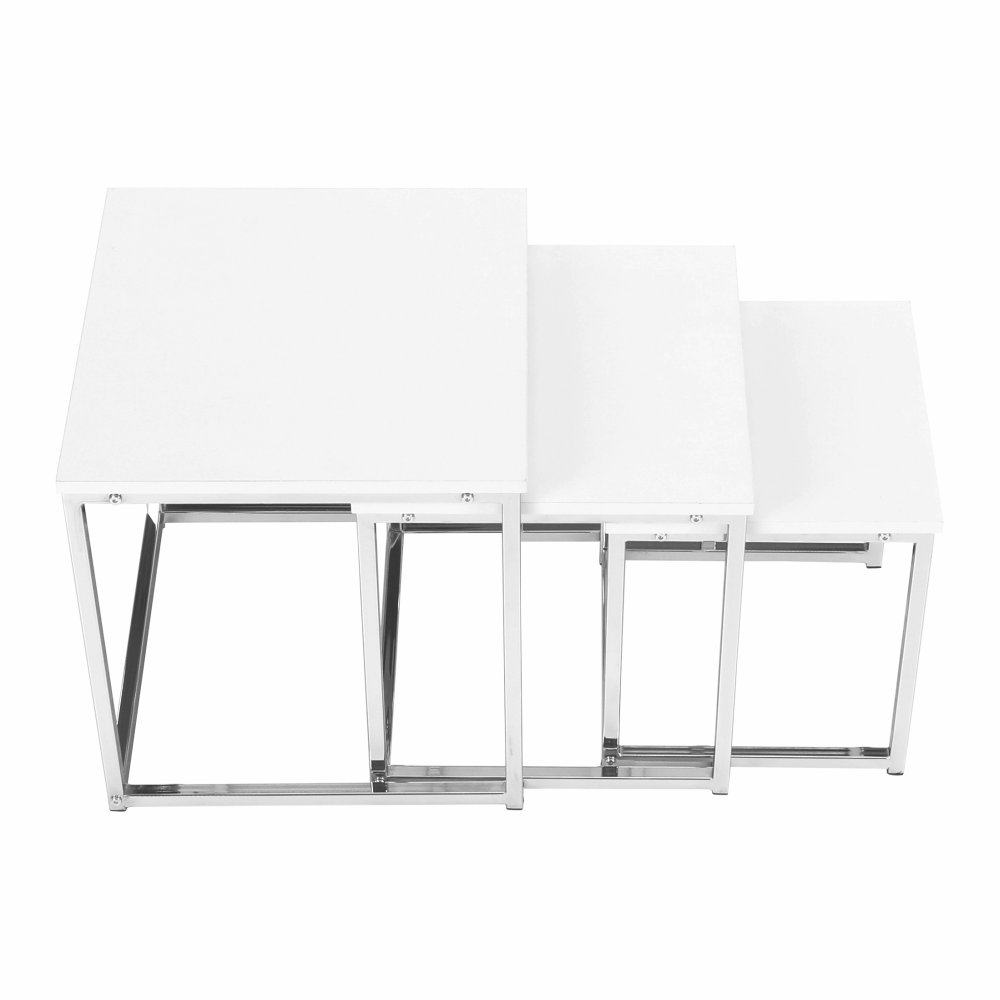 Set 3 măsuţe de cafea, alb mat/crom, MAGNO TYP 3