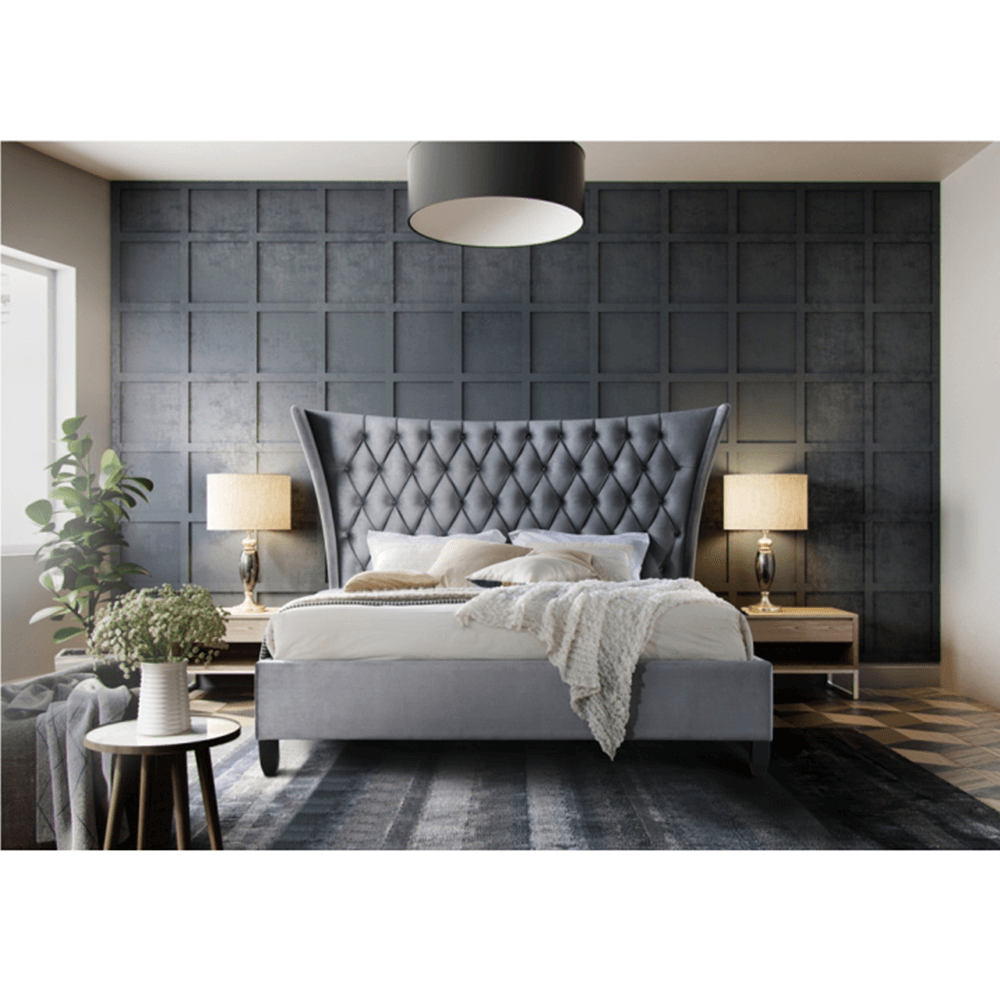 Pat matrimonial, material textil gri/wenge, 160x200, ALESIA