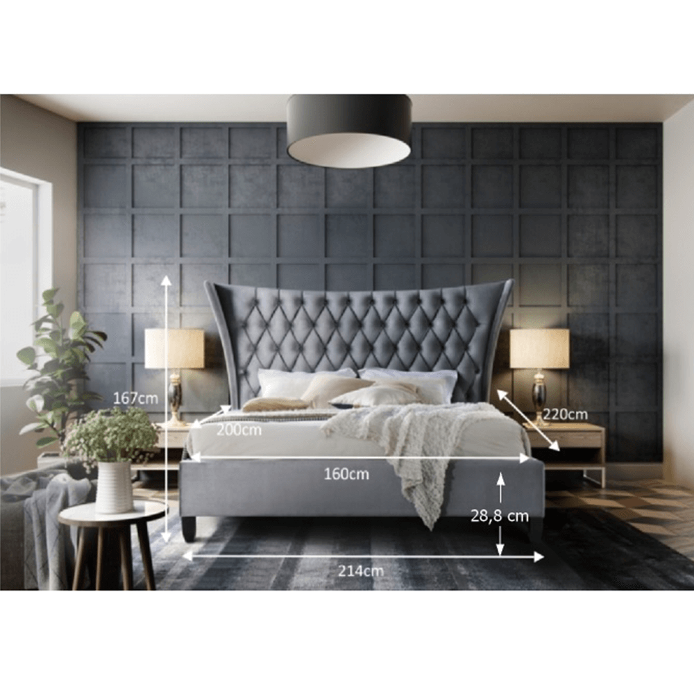 Pat matrimonial, material textil gri/wenge, 160x200, ALESIA