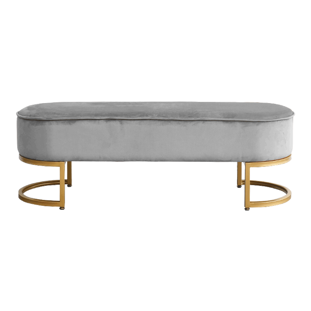 Bancă de design, ţesătură de catifea gri deschis / crom auriu, MIRILA