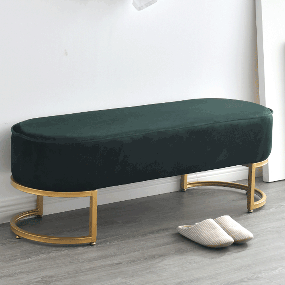 Bancă de design, ţesătură de catifea verde închis / crom auriu, MIRILA