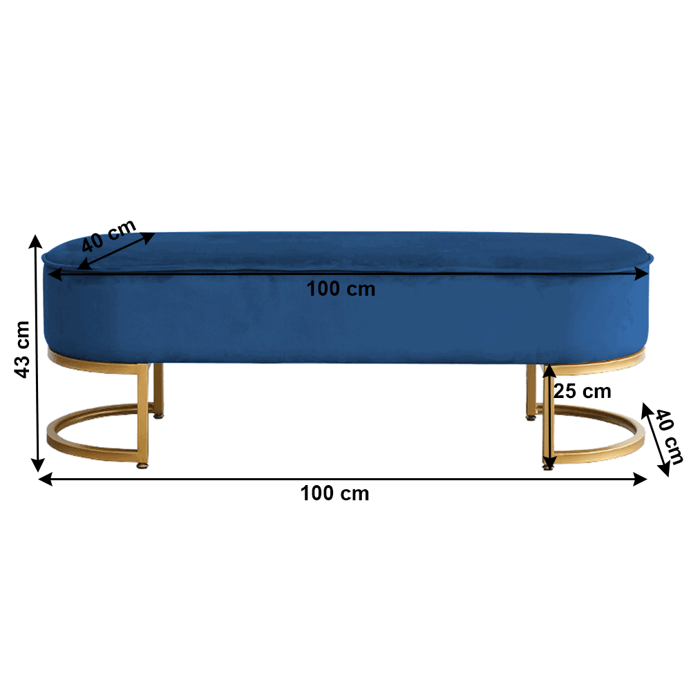 Bancă de design, ţesătură de catifea albastră / crom auriu, MIRILA