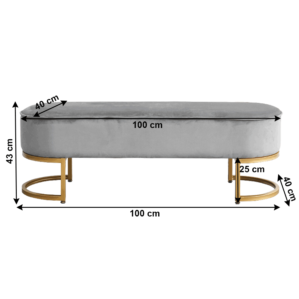 Bancă de design, ţesătură de catifea gri deschis / crom auriu, MIRILA