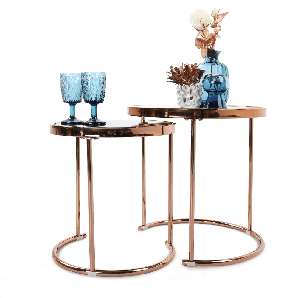 Set de 2 măsuţe de cafea, auriu roz roz crom / negru, MORINO