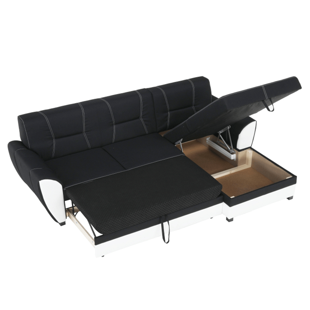 Colţar, piele ecologică albă/material textil negru, model dreapta, MARUTI