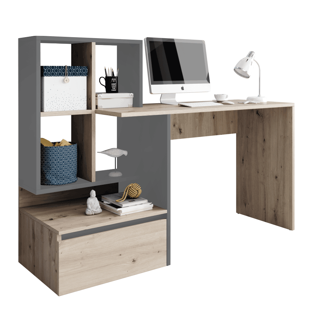 Masă PC, stejar artisan/grafit-antracit deschis, NEREO